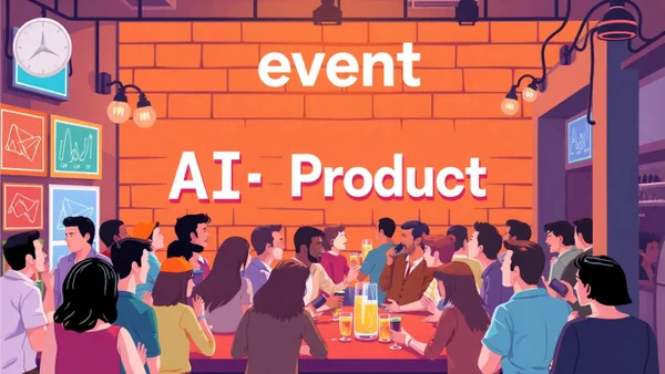 Illustration of an AI-Product networking event, featuring professionals engaging in discussions over drinks in a modern venue.