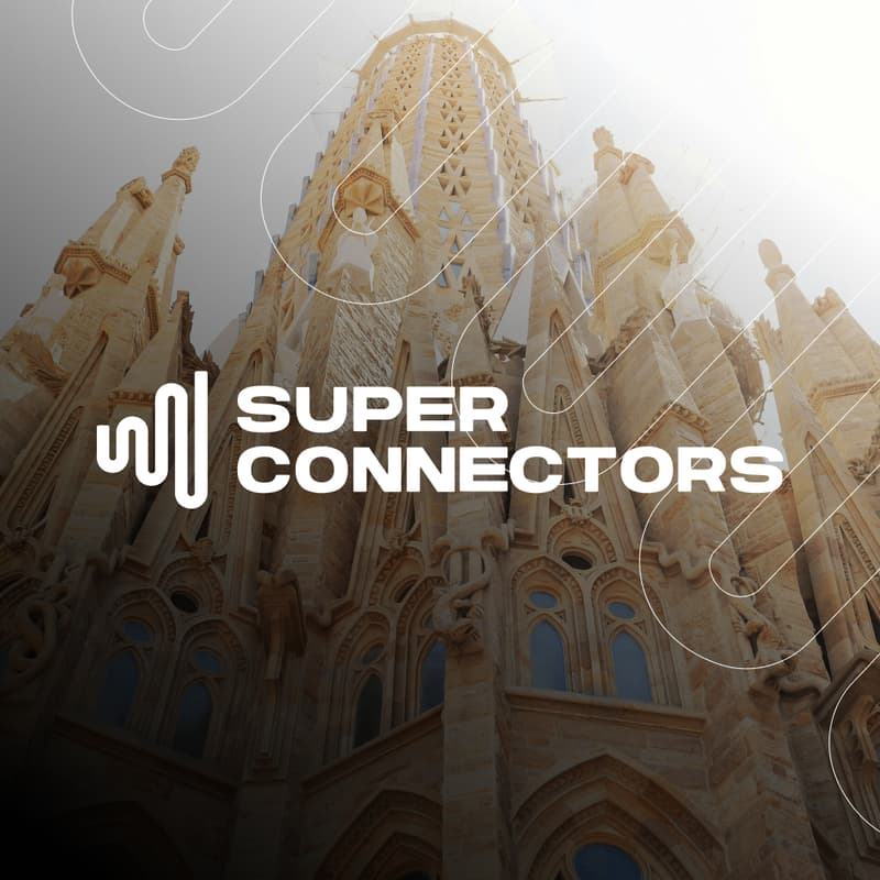 Superconnectors logo overlaid on an image of the iconic Sagrada Família, symbolizing innovation and connectivity.